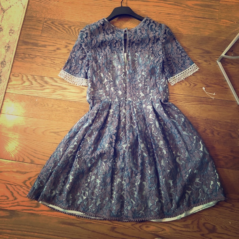Lace Eliza J dress + hand-painted fabric, size L